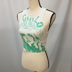 SHEIN White and Green Graphic Crop Top